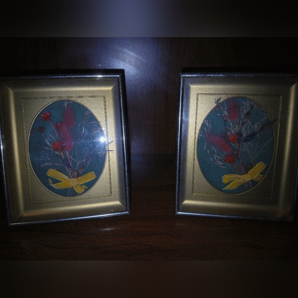 Gold and Green Framed Floral Art Set